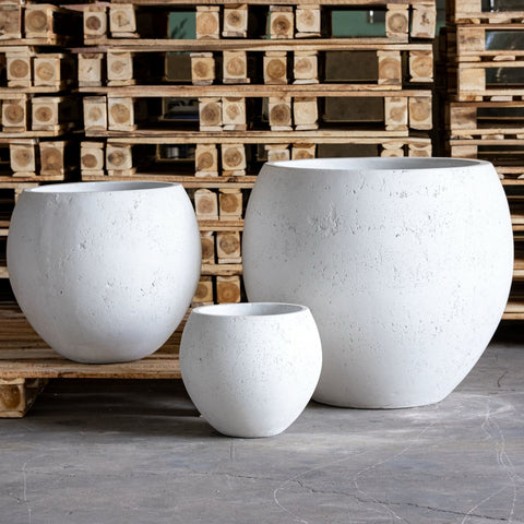 Orbello | White Mist – 70cm Extra Large Concrete Sphere Planter – 207L Round Plant Pot