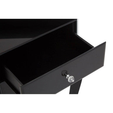 Orchid 1 drawer side table featuring a black mirrored glass drawer with a crystal knob for stylish storage