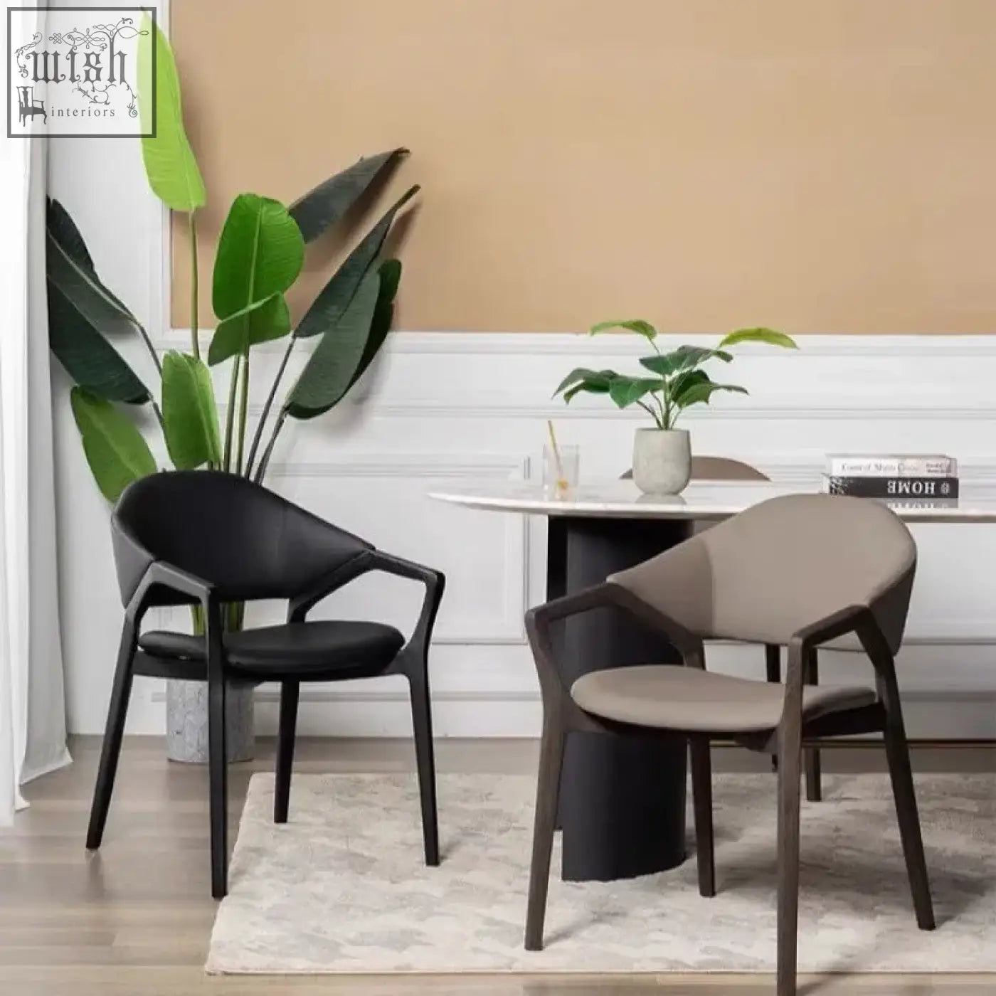 Modern black and beige upholstered orego chair with sleek wooden frame from nīsu home perfect for dining rooms