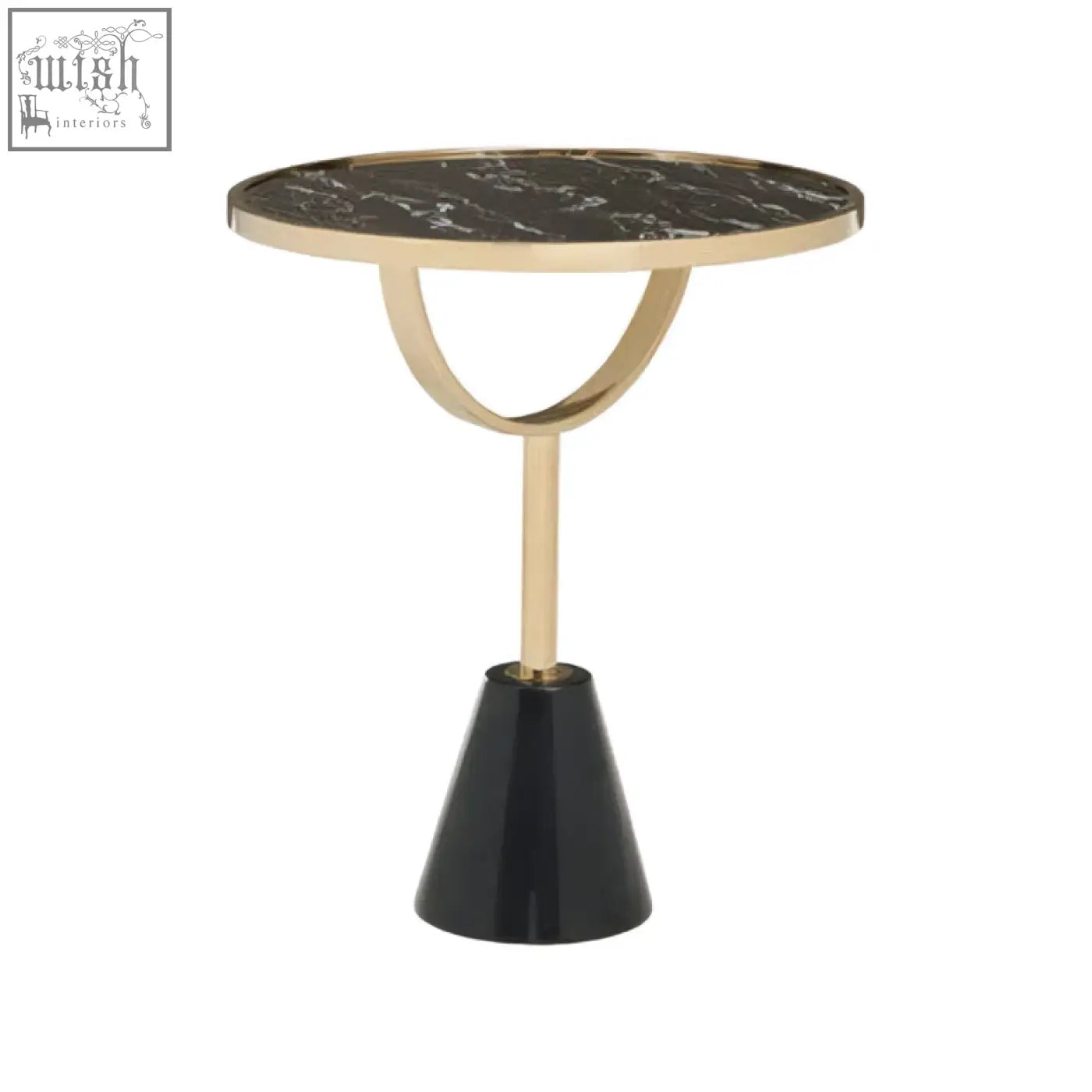 Oria black glass side table with black marble base and sleek gold metal frame perfect for modern spaces