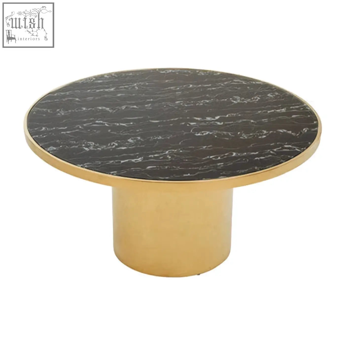 Oria black marble coffee table with black marble effect top and marble effect gold cylindrical base