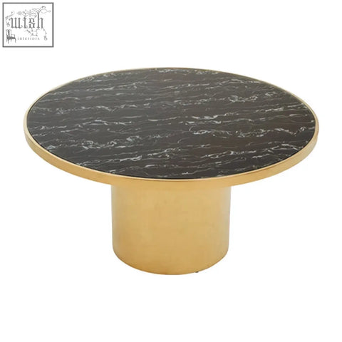 Oria black marble coffee table with black marble effect top and marble effect gold cylindrical base