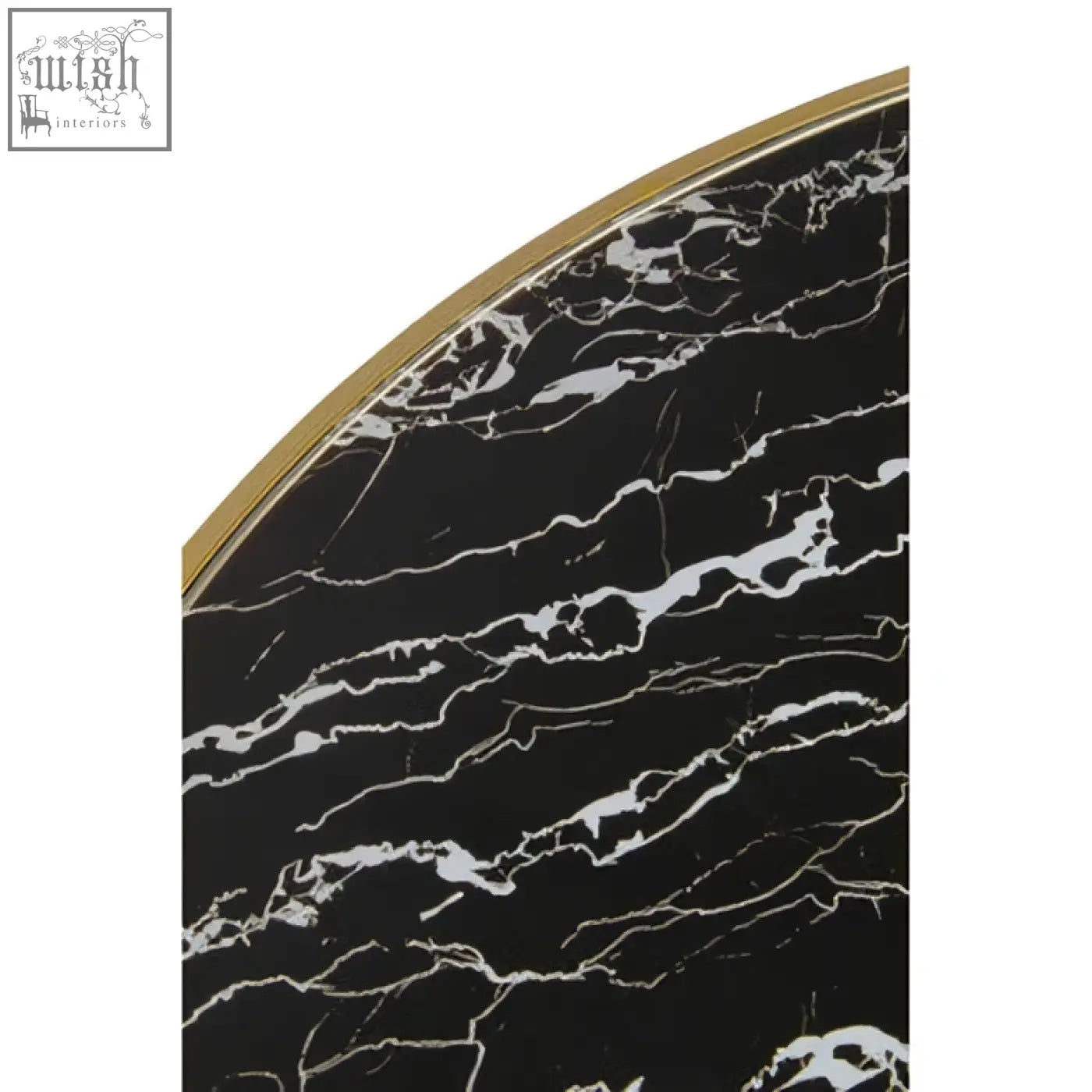 Oria black marble coffee table with black marble effect surface and marble effect gold frame base