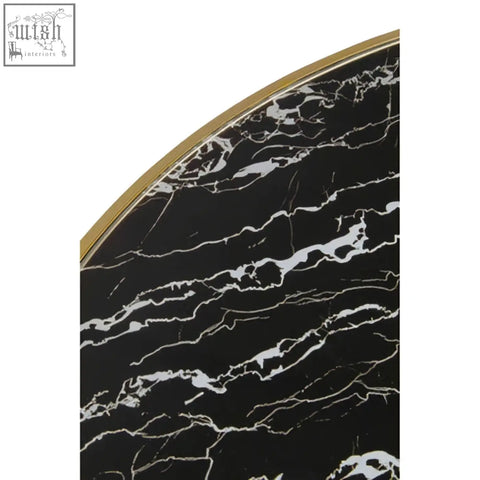 Oria black marble coffee table with black marble effect surface and marble effect gold frame base