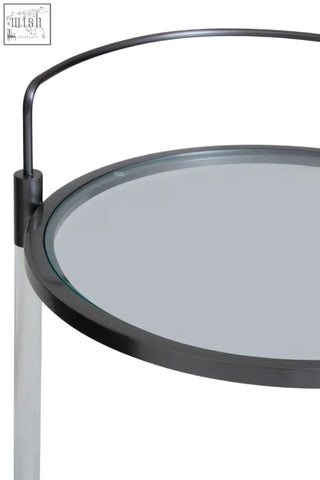 Black framed circular glass top modern tier drinks trolley perfect for stylish serving and storage