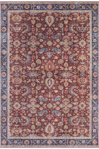 A rich burgundy and navy blue oriental vivana rug with intricate floral and vintage medallion geometric patterns