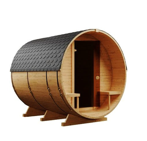 Steam & Oak Gas Barrel Sauna 2.4m with Porch (Electric or Wood-Fired)