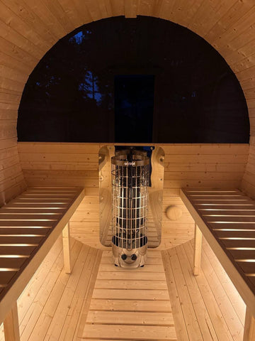Steam & Oak Gas Barrel Sauna 2.4m with Porch (Electric or Wood-Fired)