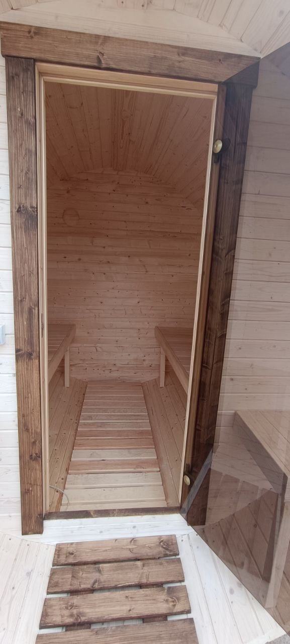 Steam & Oak Gas Barrel Sauna 2.4m with Porch (Electric or Wood-Fired)
