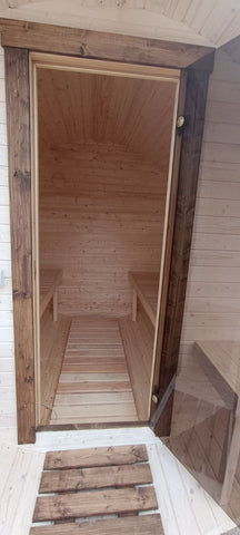 Steam & Oak Gas Barrel Sauna 2.4m with Porch (Electric or Wood-Fired)