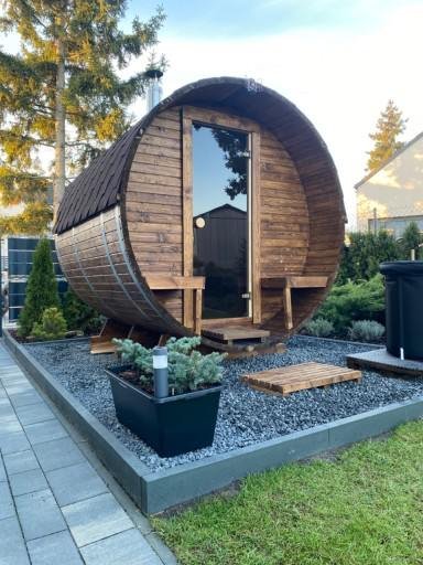 Steam & Oak Gas Barrel Sauna 2.4m with Porch (Electric or Wood-Fired)