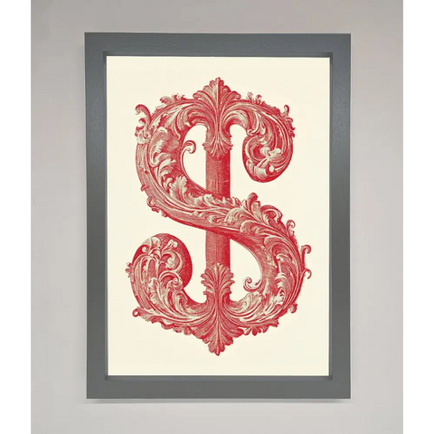Ornate Dollar Cash Art Framed Print - A3 (29.7 x 42 cm) / Dark Grey - Framed Print
