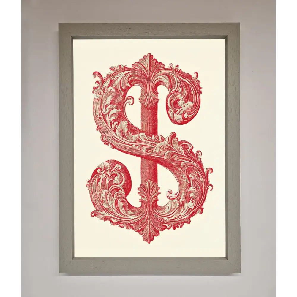 Ornate Dollar Cash Art Framed Print - A3 (29.7 x 42 cm) / Grey - Framed Print