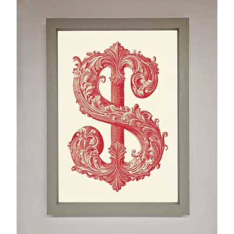 Ornate Dollar Cash Art Framed Print - A3 (29.7 x 42 cm) / Grey - Framed Print