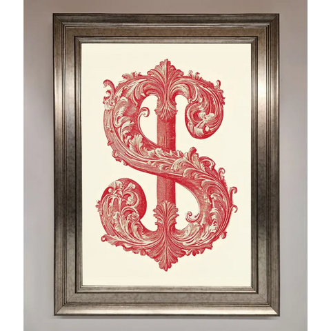Ornate Dollar Cash Art Framed Print - A3 (29.7 x 42 cm) / Silver - Framed Print