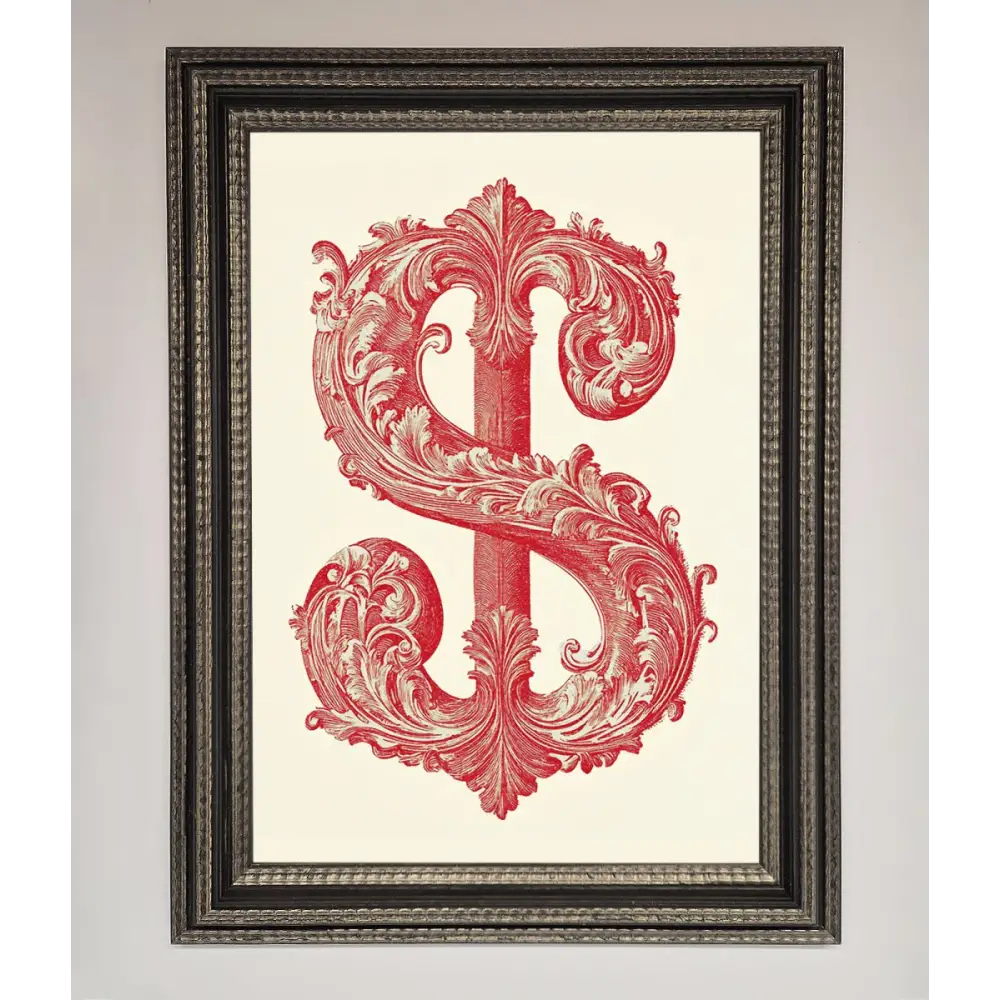 Ornate Dollar Cash Art Framed Print - A3 (29.7 x 42 cm) / Ornate Silver Black - Framed Print