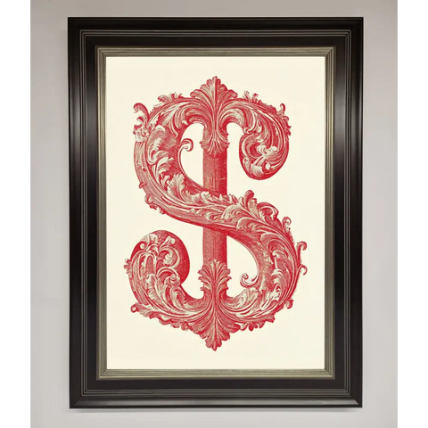 Ornate Dollar Cash Art Framed Print - B0 (100 x 141 cm) / Black Silver - Framed Print