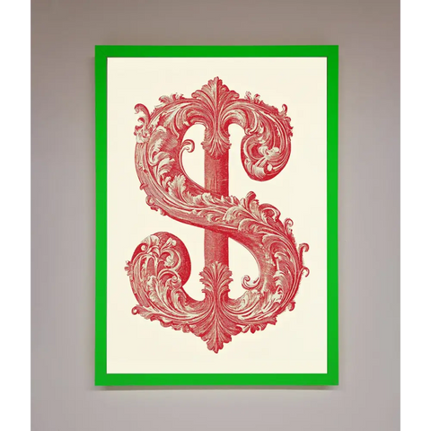 Ornate Dollar Cash Art Framed Print - B0 (100 x 141 cm) / Neon Dark Green - Framed Print