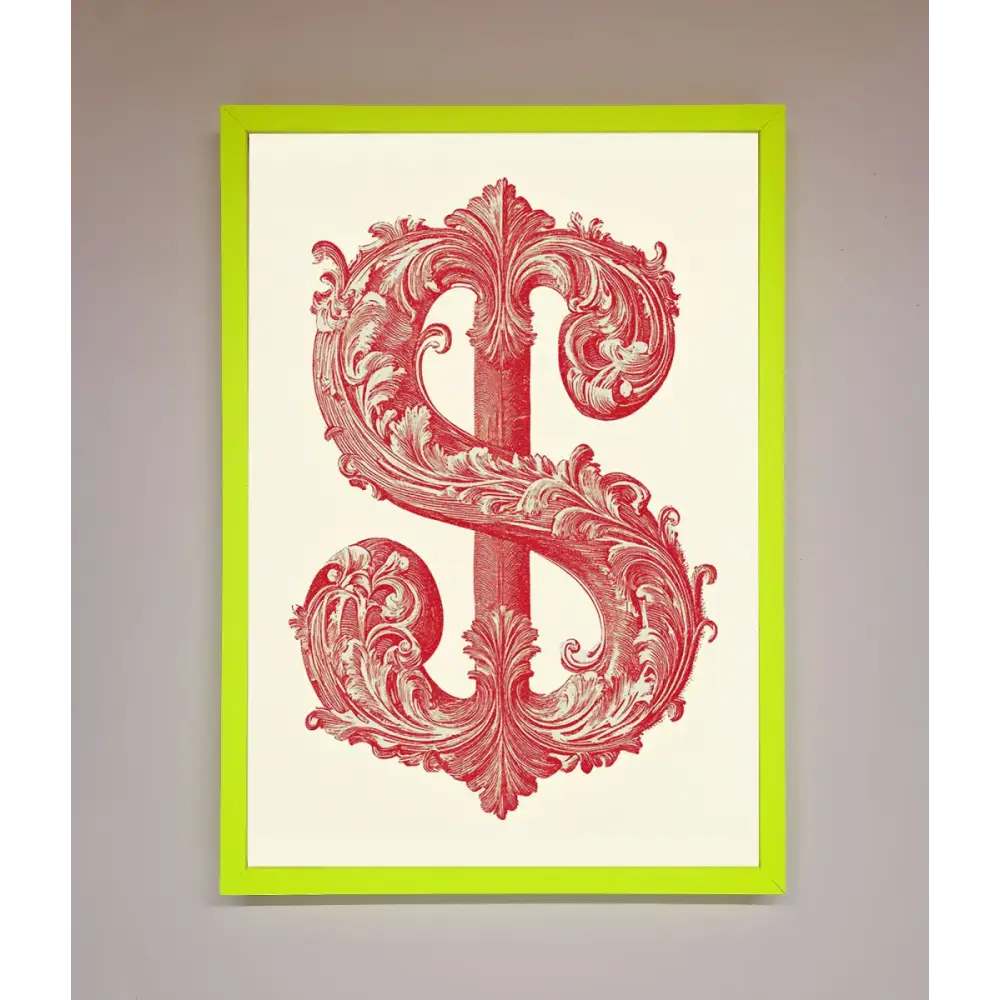 Ornate Dollar Cash Art Framed Print - B0 (100 x 141 cm) / Neon Green - Framed Print