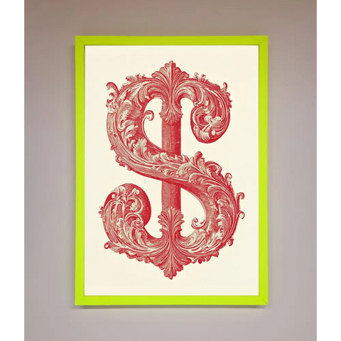 Ornate Dollar Cash Art Framed Print - B0 (100 x 141 cm) / Neon Green - Framed Print