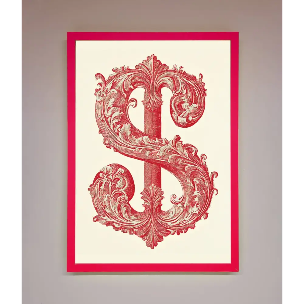 Ornate Dollar Cash Art Framed Print - B0 (100 x 141 cm) / Neon Pink - Framed Print