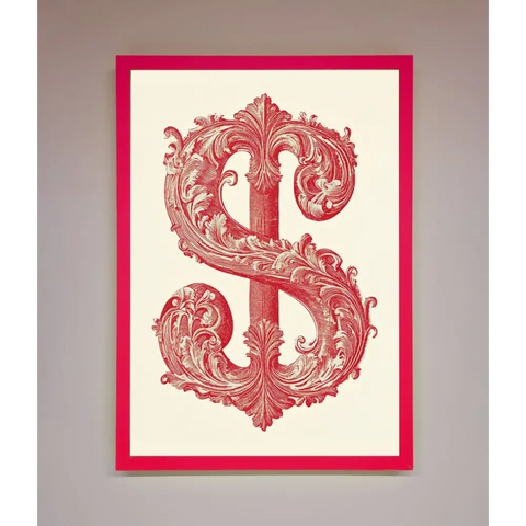 Ornate Dollar Cash Art Framed Print - B0 (100 x 141 cm) / Neon Pink - Framed Print