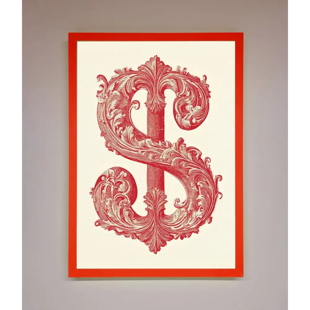 Ornate Dollar Cash Art Framed Print - B0 (100 x 141 cm) / Neon Red - Framed Print
