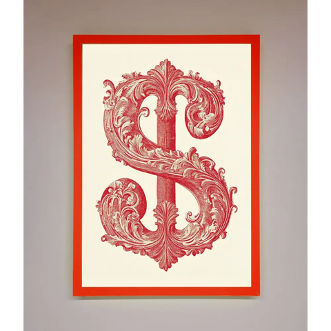 Ornate Dollar Cash Art Framed Print - B0 (100 x 141 cm) / Neon Red - Framed Print