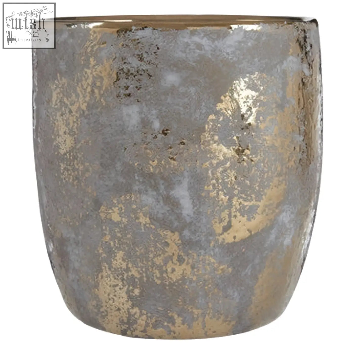 A rustic large grey and gold ceramic planter with distressed metallic finish perfect for indoor plants