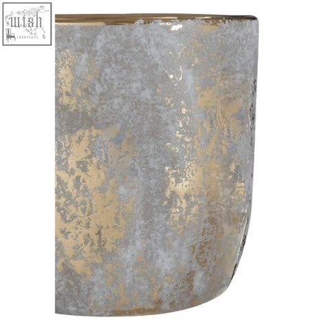 Orvena small grey and gold ceramic planter with a silver distressed finish and elegant curved profile