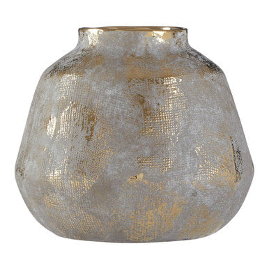 Orvena small grey and gold ceramic vase with a textured metallic finish in silver and gold shades