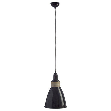 Oslo black pendant light with black matte finish, industrial style, conical shade, and exposed wiring