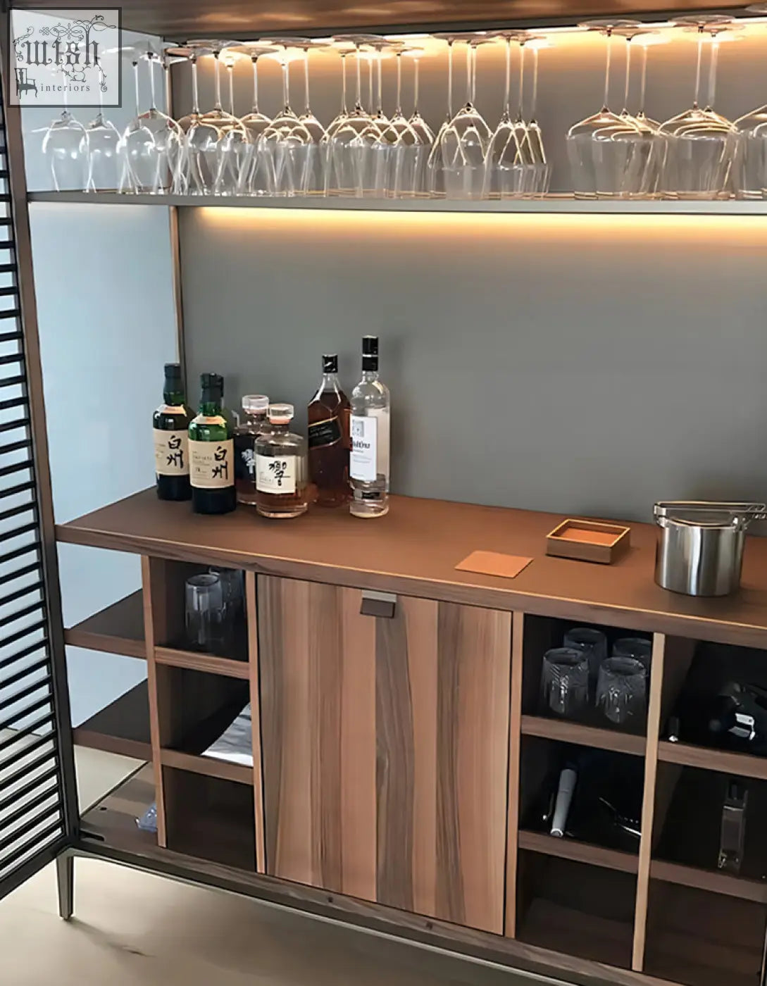 Wooden o’sullivan wine sideboard with dark finish glass shelves metal handles wine storage cabinet for wine collection