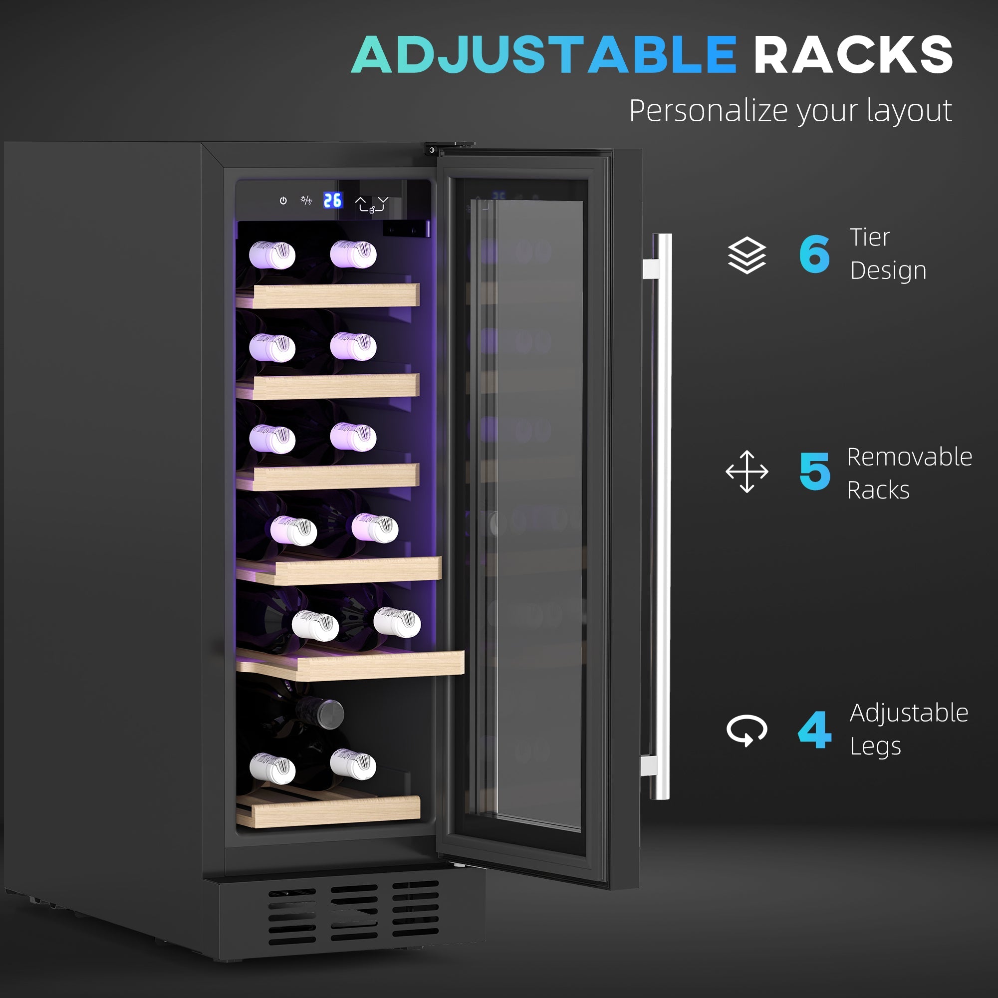 HOMCOM 19 Bottle 5-18\'e2\'84\'83 Wooden Rack Wine Fridge - Black