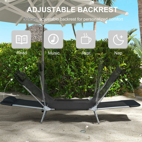 Outsunny Set of Two Steel Frame Sun Loungers, with Reclining Backs - Black