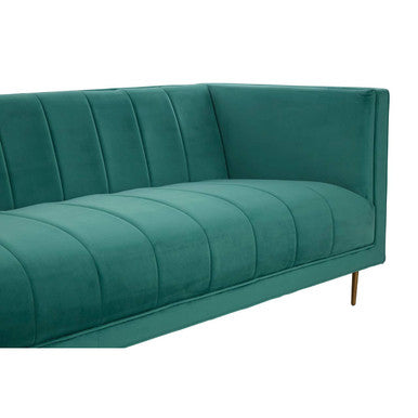 Teal velvet otylia 3 seat green sofa with vertical channel tufting and slender wooden legs perfect 3 seat green sofa