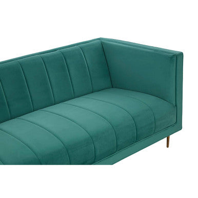 Teal velvet otylia 3 seat green sofa with vertical and horizontal tufting details perfect green sofa choice