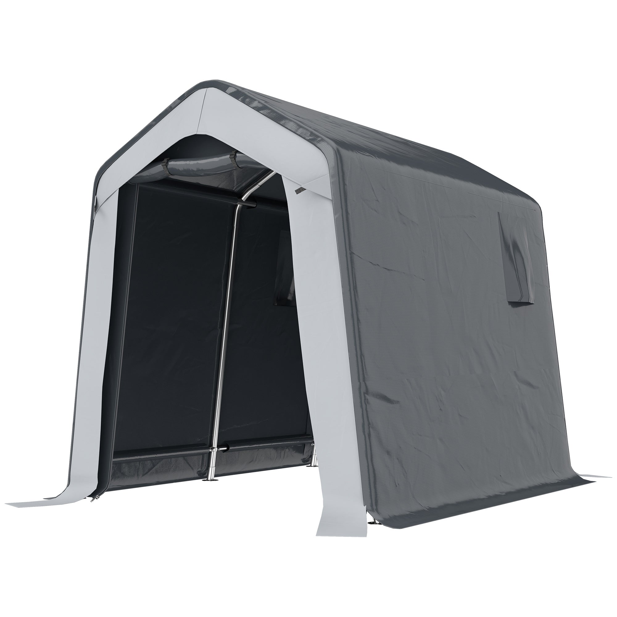 Gray and white outsunny garden storage shed tent with steel frame all-weather cover for garden tools and bikes