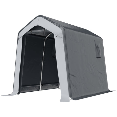 Gray and white outsunny garden storage shed tent with steel frame all-weather cover for garden tools and bikes