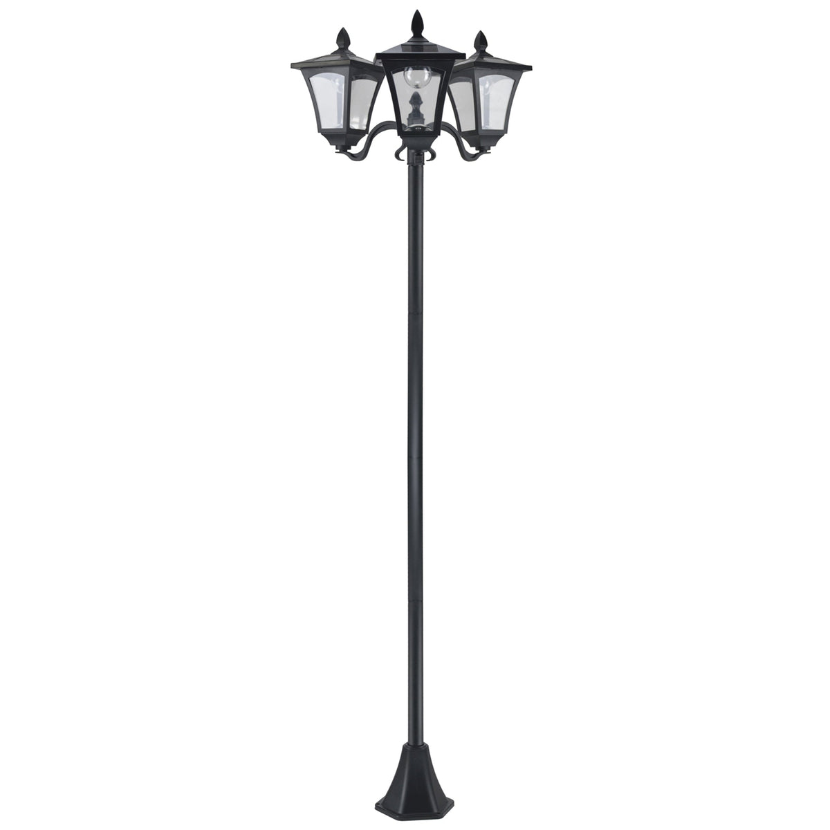 Outsunny 1.8m Traditional Victorian Style 3 Way Head Outdoor Garden Solar Post Lamp Sensor Dimmable LED Lantern Bollard Pathway IP44 – Black