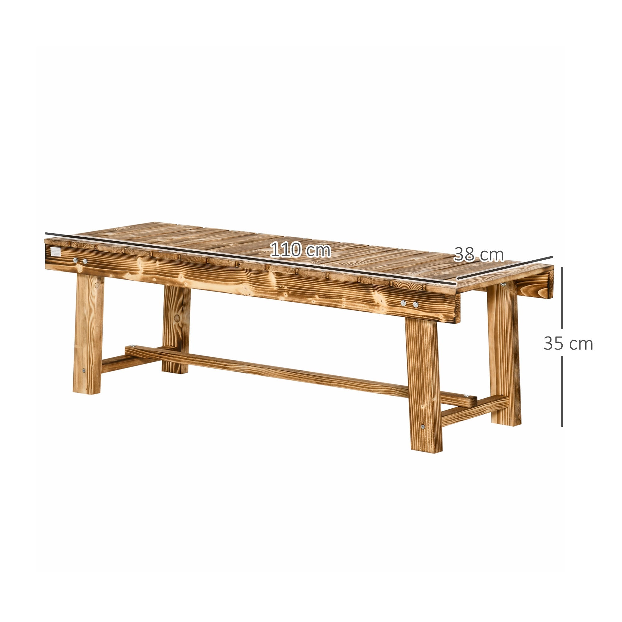 Rustic 1 piece 2-seater outdoor indoor garden bench made of solid fir wood with slatted seat 110l x 38w carbonised
