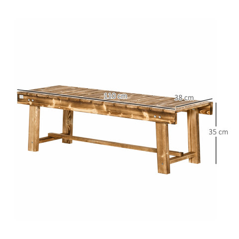 Rustic 1 piece 2-seater outdoor indoor garden bench made of solid fir wood with slatted seat 110l x 38w carbonised