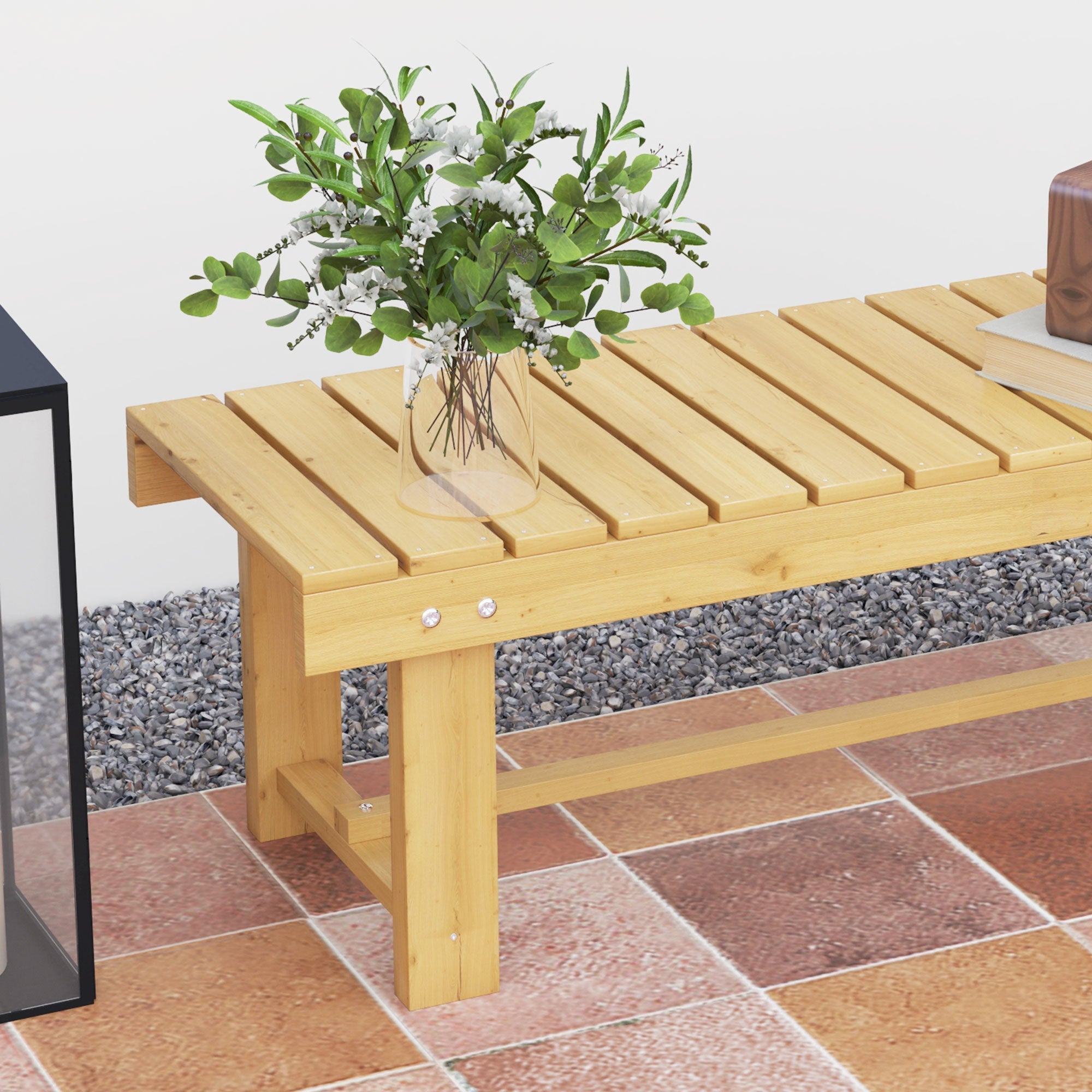 Outsunny 1 Piece 2-seater Outdoor Indoor Wooden Garden Bench Fir Patio Loveseat, 110L x 38W x 35Hcm, Natural