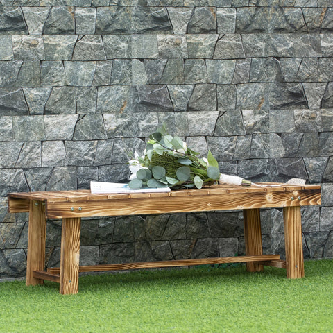 Outsunny 2-seater outdoor indoor bench made of solid fir wood with natural finish and sturdy metal fasteners 110l x 38w cm