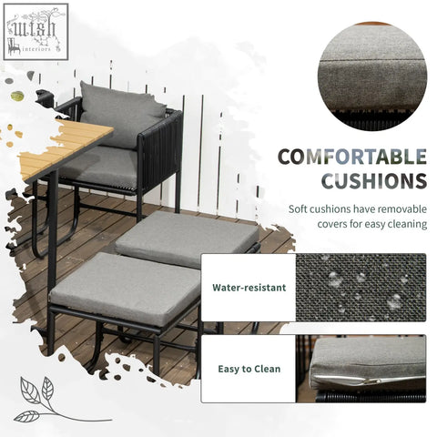 Gray fabric cushions with removable covers for outsunny 10 seater rattan set with wood grain plastic table top