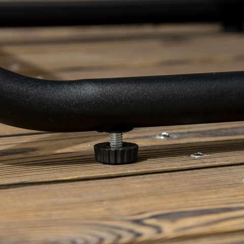 Black metal pipe with textured finish and adjustment knob on outsunny rattan dining set wood grain plastic table