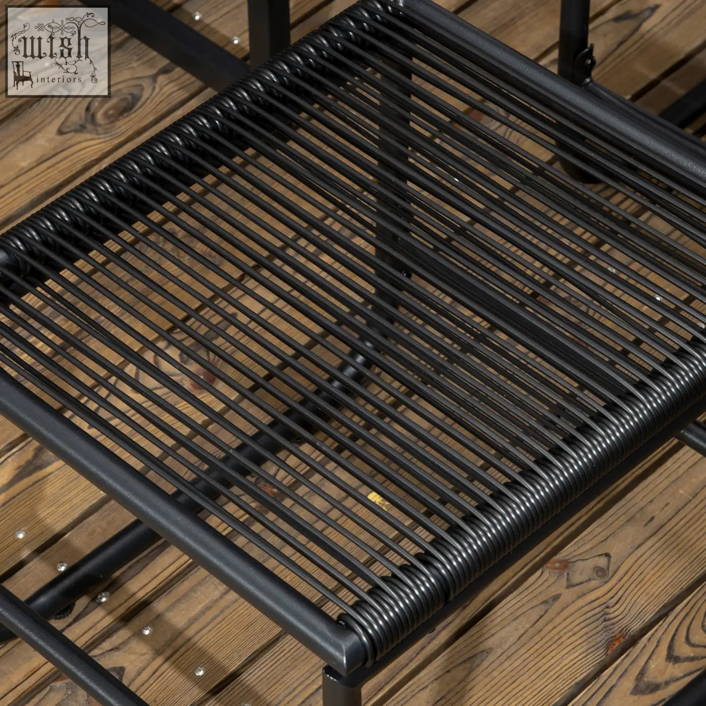 Black woven rope seat with sturdy metal frame from outsunny 10 seater rattan set with wood grain plastic table