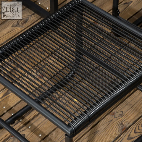 Black woven rope seat with sturdy metal frame from outsunny 10 seater rattan set with wood grain plastic table