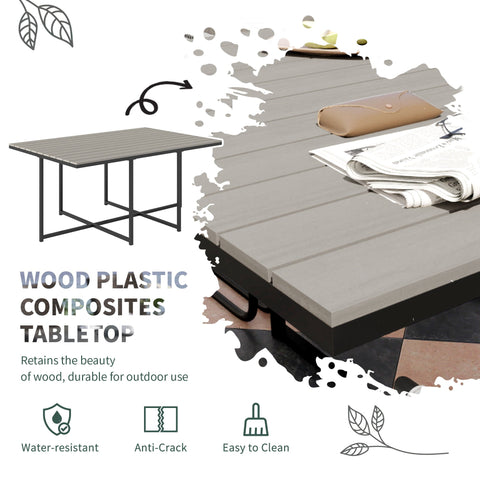 Outsunny 10 seater rattan garden furniture set with gray wood grain plastic tabletop and black metal legs for outdoor dining