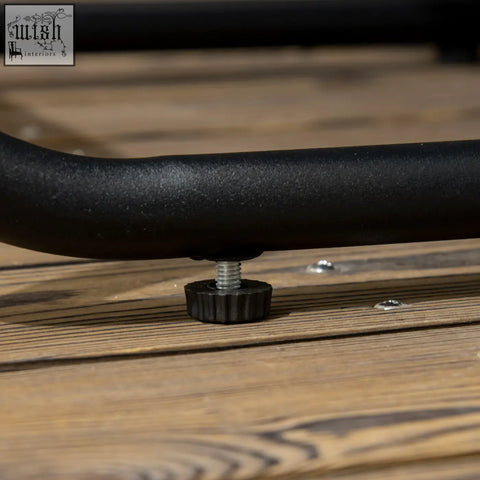 Black metal pipe with textured finish and adjustment knob on outsunny 10 seater rattan set with wood grain plastic table top